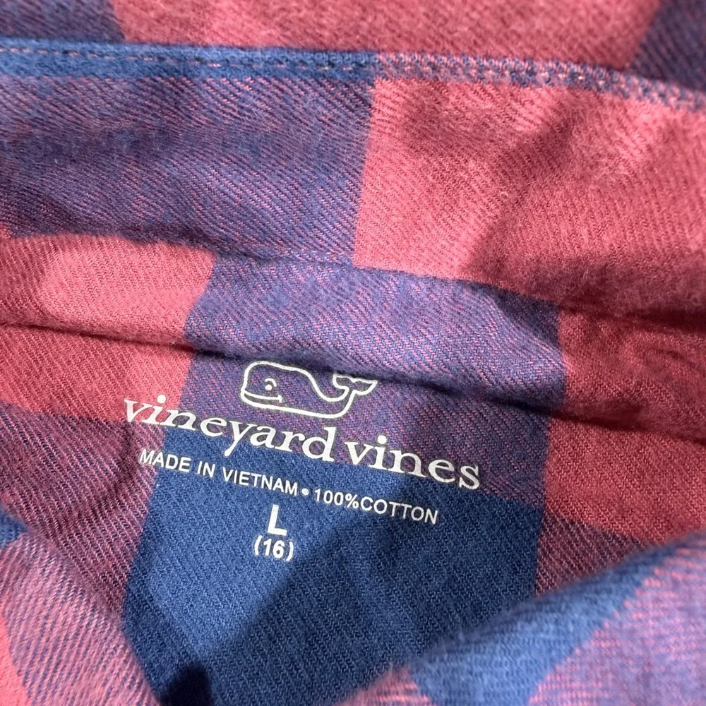 Vineyard Vines Button Down Shirt Boys L Pink Navy Blue Excellent Buffalo Check